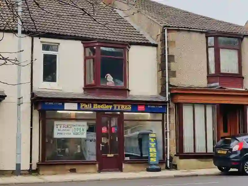 Phil Hedley Tyres on Main Street Shildon, representing local trade business visibility.
